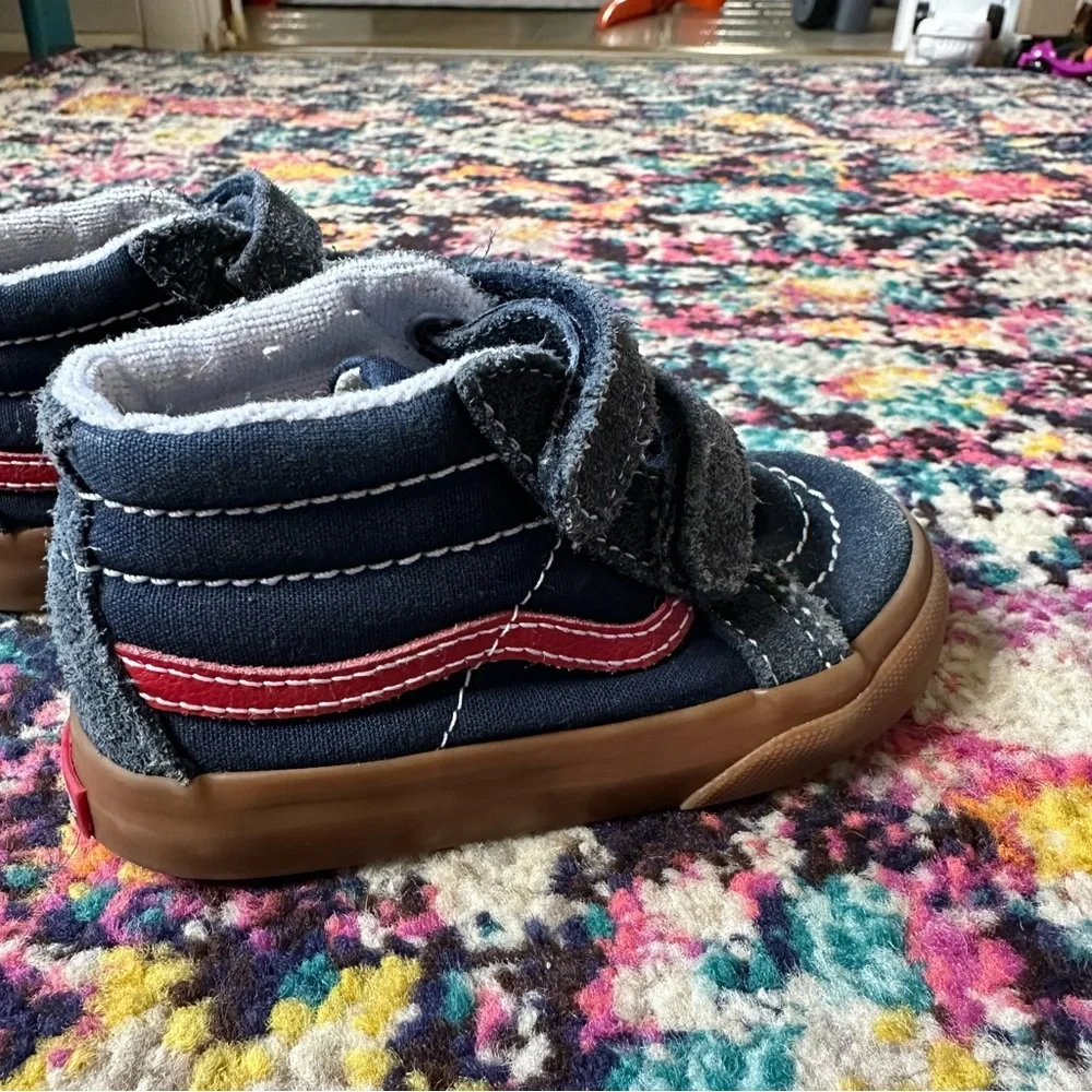 Vans Old Skool High Top Sneaker Toddler Boys 6.5 Blue Red Hook and Loop Closure